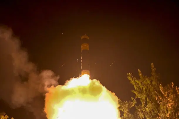 Agni-Prime ballistic missile launched from a rail-based mobile platform during a full operational trial on 24 September 2025.