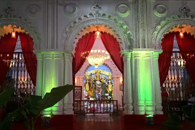 Shobhabazar Rajabari Durga Puja, which was started by in 1757 by Raja Nabakrishna Deb to celebrate the fall of the Bengal Sultanate at the hands of Robert Clive.