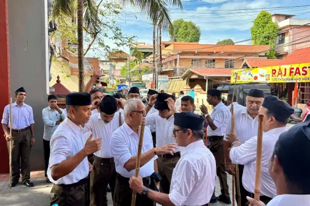 RSS karyakartas gathering for the centenary celebrations of the organisation. (Picture Credits: Venu Gopal Narayanan)