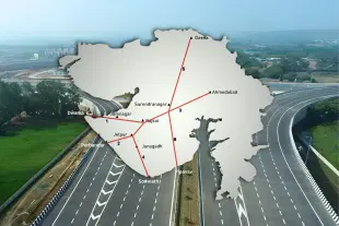 The planned expressway network in the peninsular Gujarat.