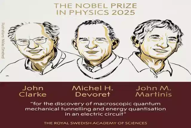 John Clarke, Michel H. Devoret, and John M. Martinis receive the 2025 Nobel Prize in Physics for their pioneering work on macroscopic quantum tunnelling and energy quantisation in an electric circuit. (X)
