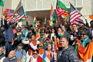 Indian-Americans gather outside the Consulate General of India in support of India, in San Francisco, USA. (PTI)
