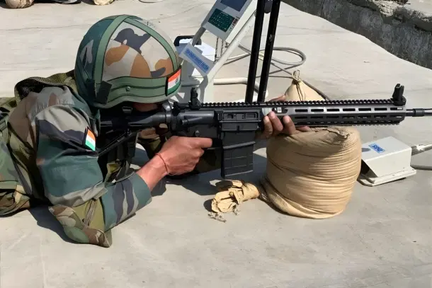 An Indian Army soldier with the Sig 716 rifle. (Credit: Snehesh Alex Philip)