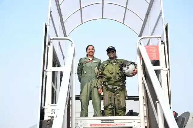 President Droupadi Murmu took a sortie in a Rafale aircraft at Air Force Station, Ambala, Haryana.