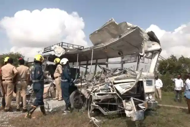 Front of RTC Bus Mangled as Lorry Rams in Ranga Reddy (X)