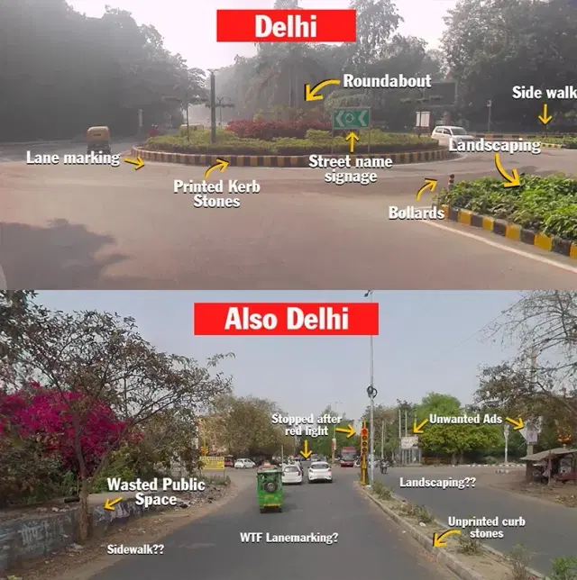 Roundabouts in Lyuten's Delhi Vs lacking of planning in other areas.