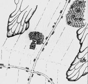 The same valley marked by two bold surveying lines that will become the main east-west and north-south bazaars.