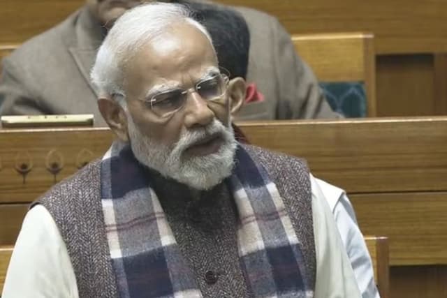 PM Modi speaking in the Lok Sabha during the discussion on 150 years of Vande Mataram