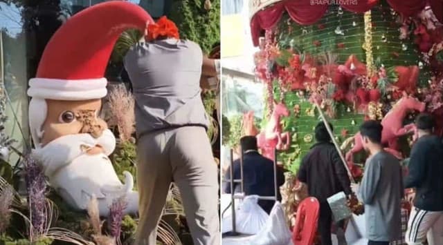 Hooligans attack X-mas display at a mall during a Bandh.