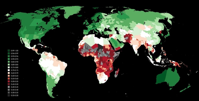 A heatmap of HDI levels. Source: Wikipedia.