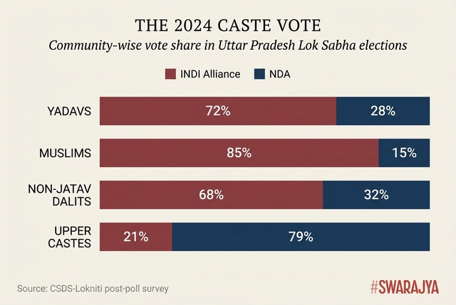 Voting patterns by caste group in UP 2024 (who voted for whom).
