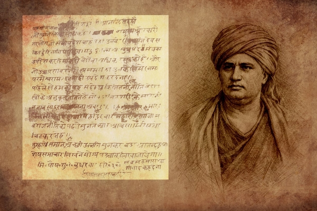 1881 handwritten letter by Swami Dayanand Saraswati asking to teach Vedas to all without exclusion. 