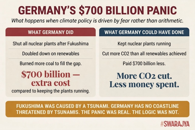 Germany shut its nuclear plants over a tsunami it could never experience — and paid $700 billion more for worse environmental outcomes.