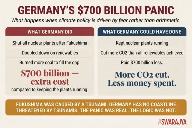 Germany shut its nuclear plants over a tsunami it could never experience — and paid $700 billion more for worse environmental outcomes.