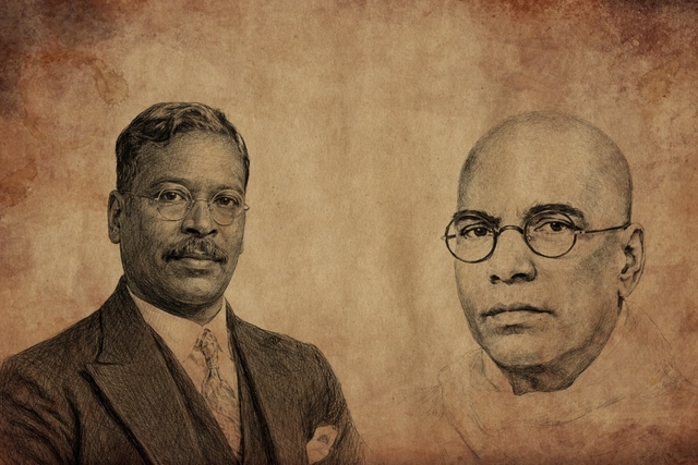 M.C.Rajah (left) and Thiru.Vi.Ka (right) both patriots and labour leaders - had to oppose each other.  